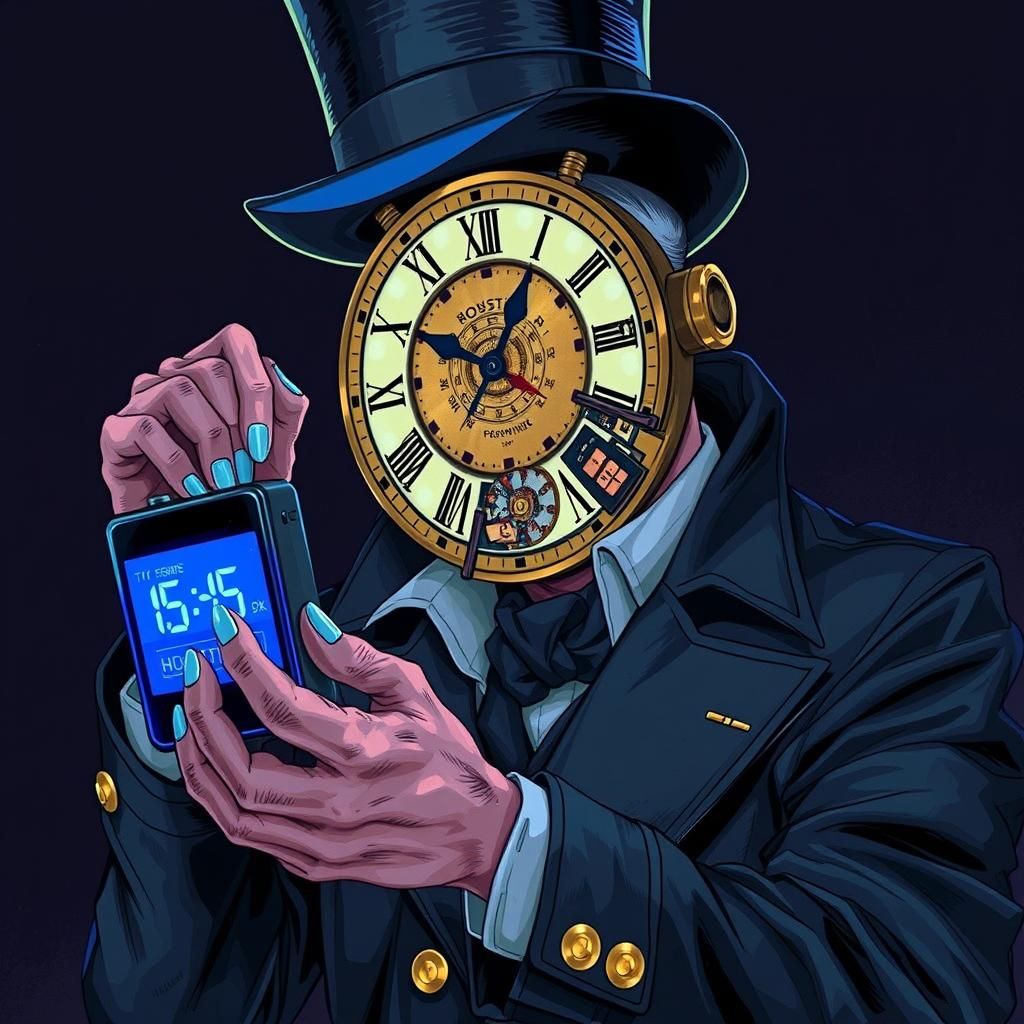 Clockwork Man Picks Up Digital Timepiece