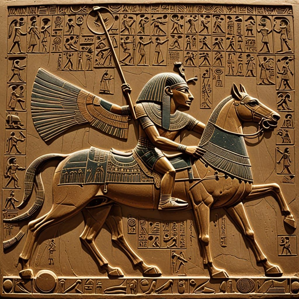 Ancient Egyptian Battle Scene in Stone Carving Style