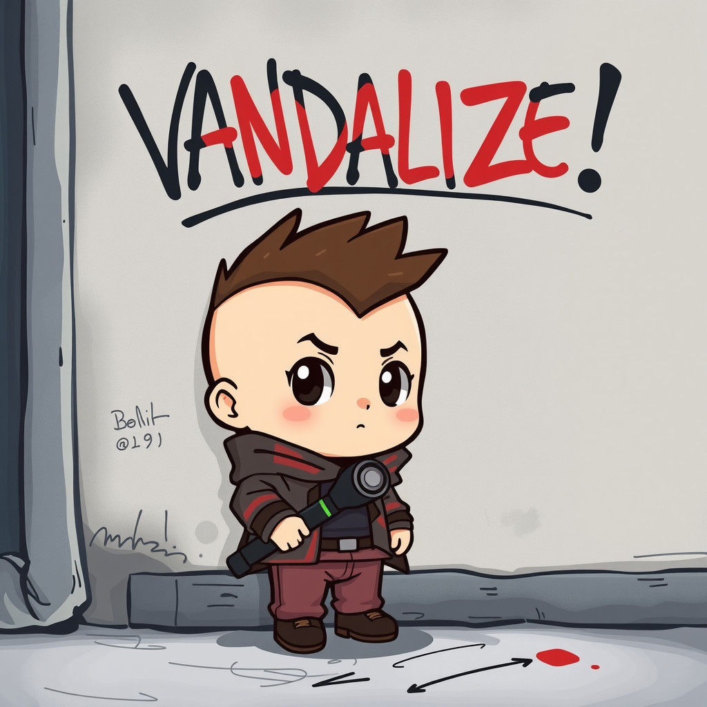 Playful Chibi Graffiti Artist and Bold Wall Art