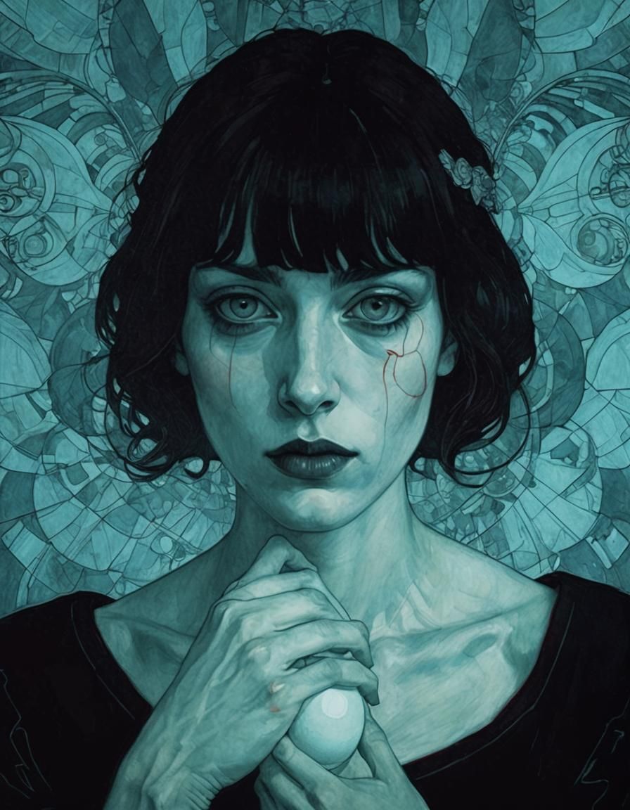 Elegant Goth Girl Portrait in Organic Line Drawing Style