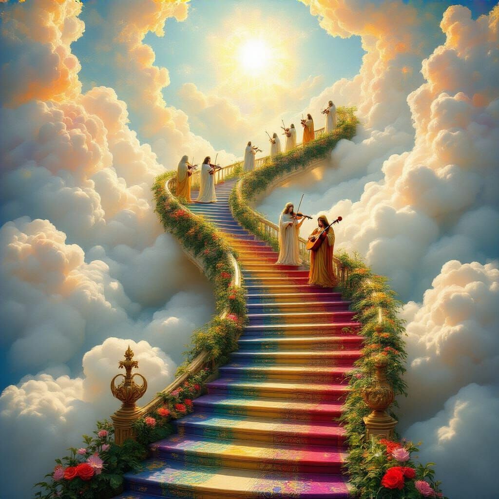 Ethereal Stairway to Heaven in Dreamlike Style