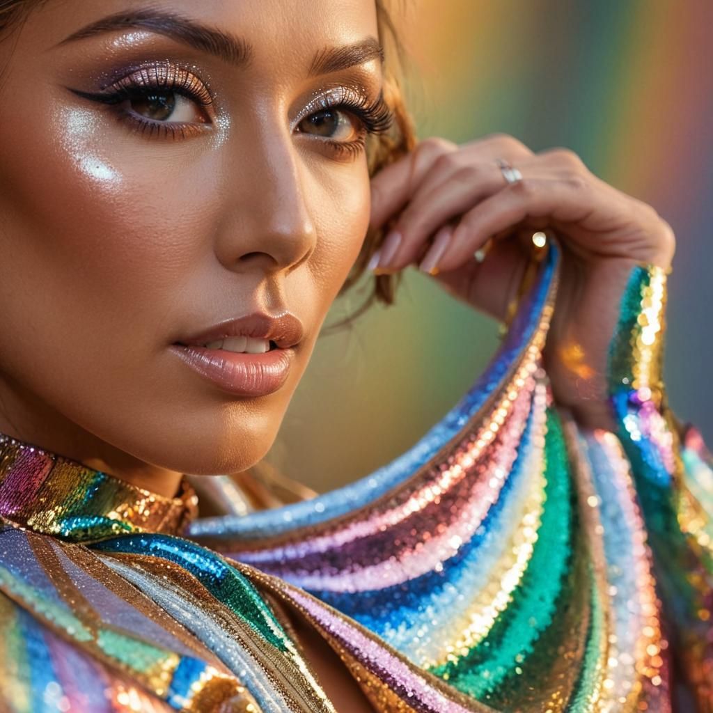 Hyper-Realistic Portrait of Woman with Iridescent Clothing