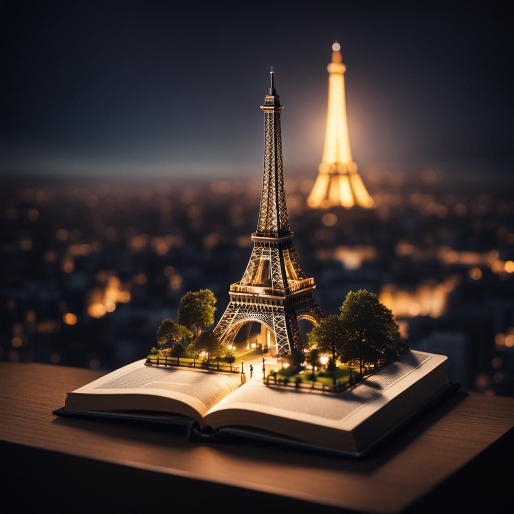 Paris Cityscape Inside Open Book at Night