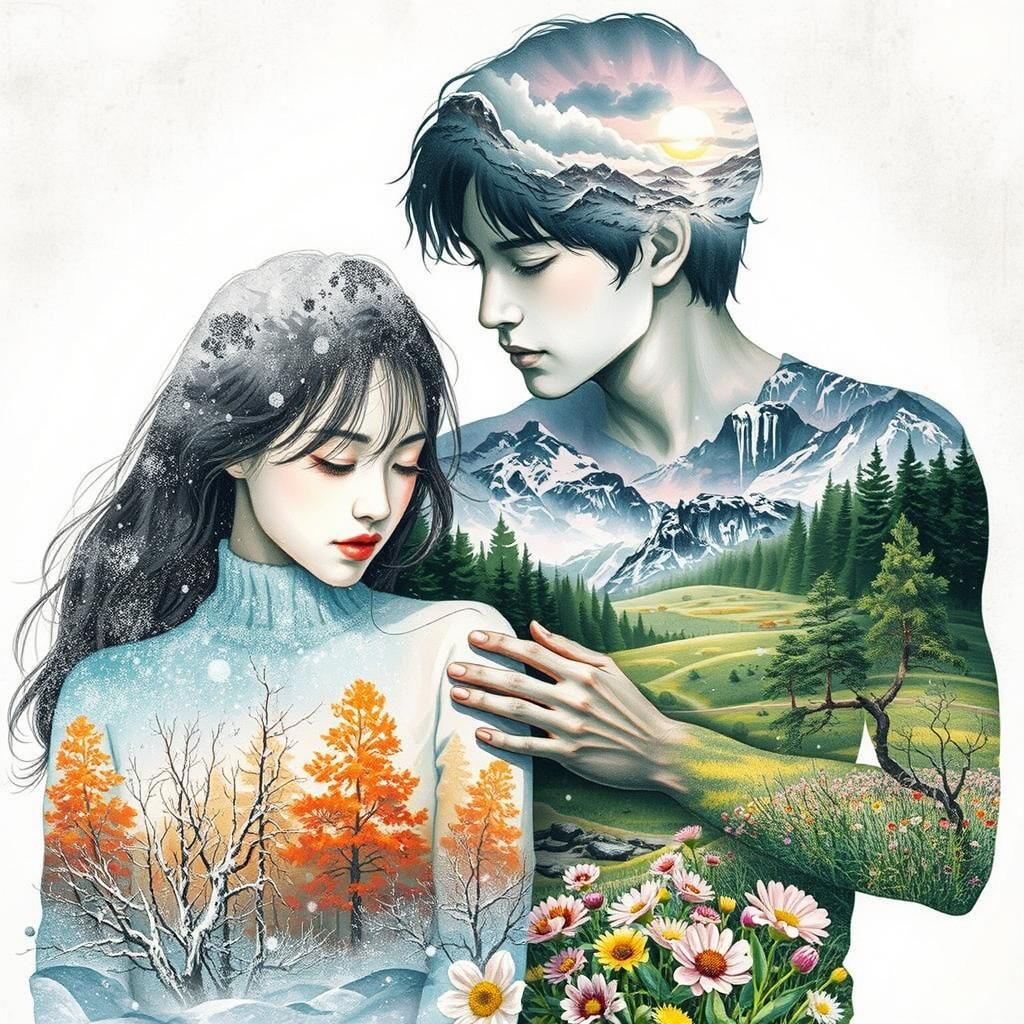 Winter and Spring Double Exposure Portrait