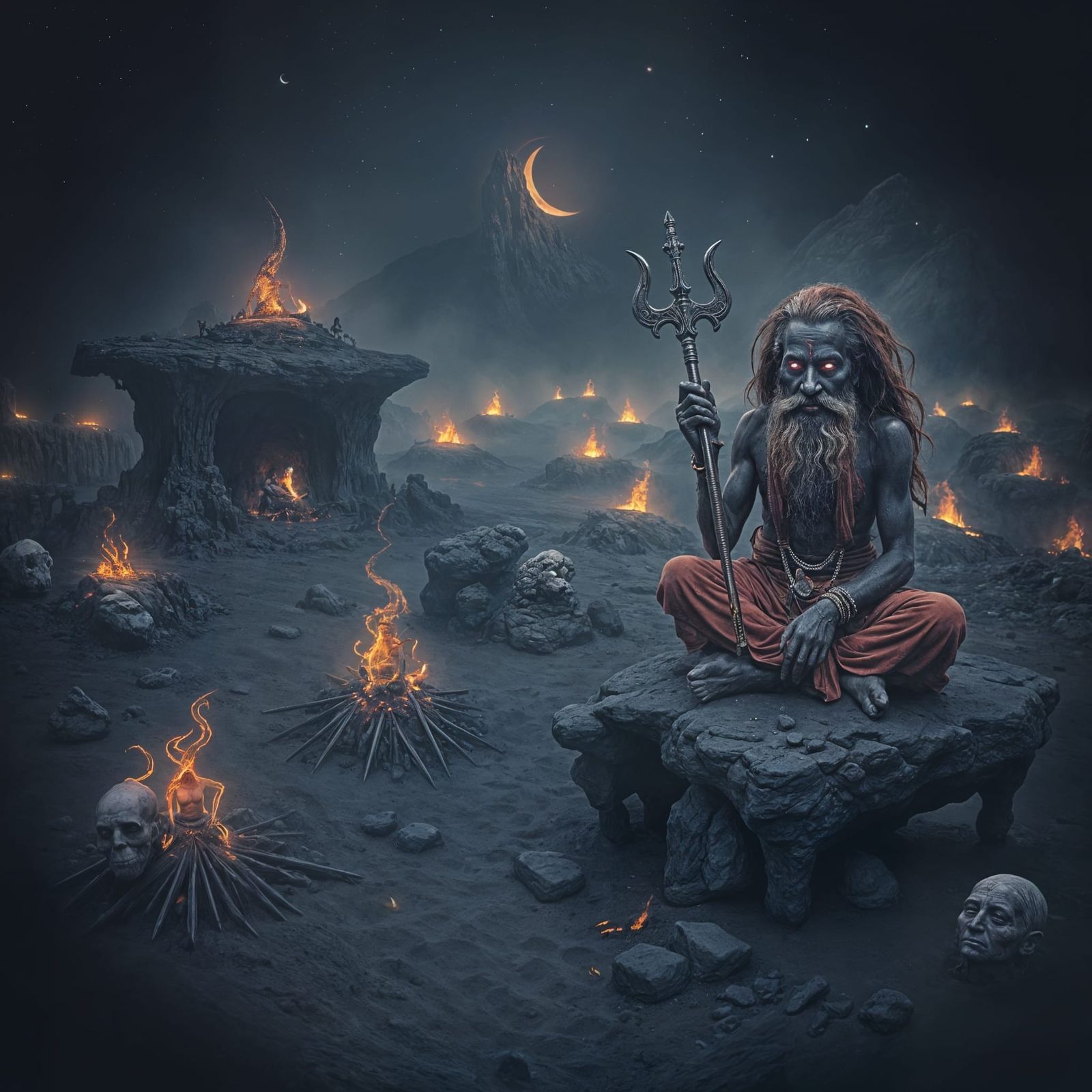 Ancient Baba Babaji Sits on Himalayan Rock