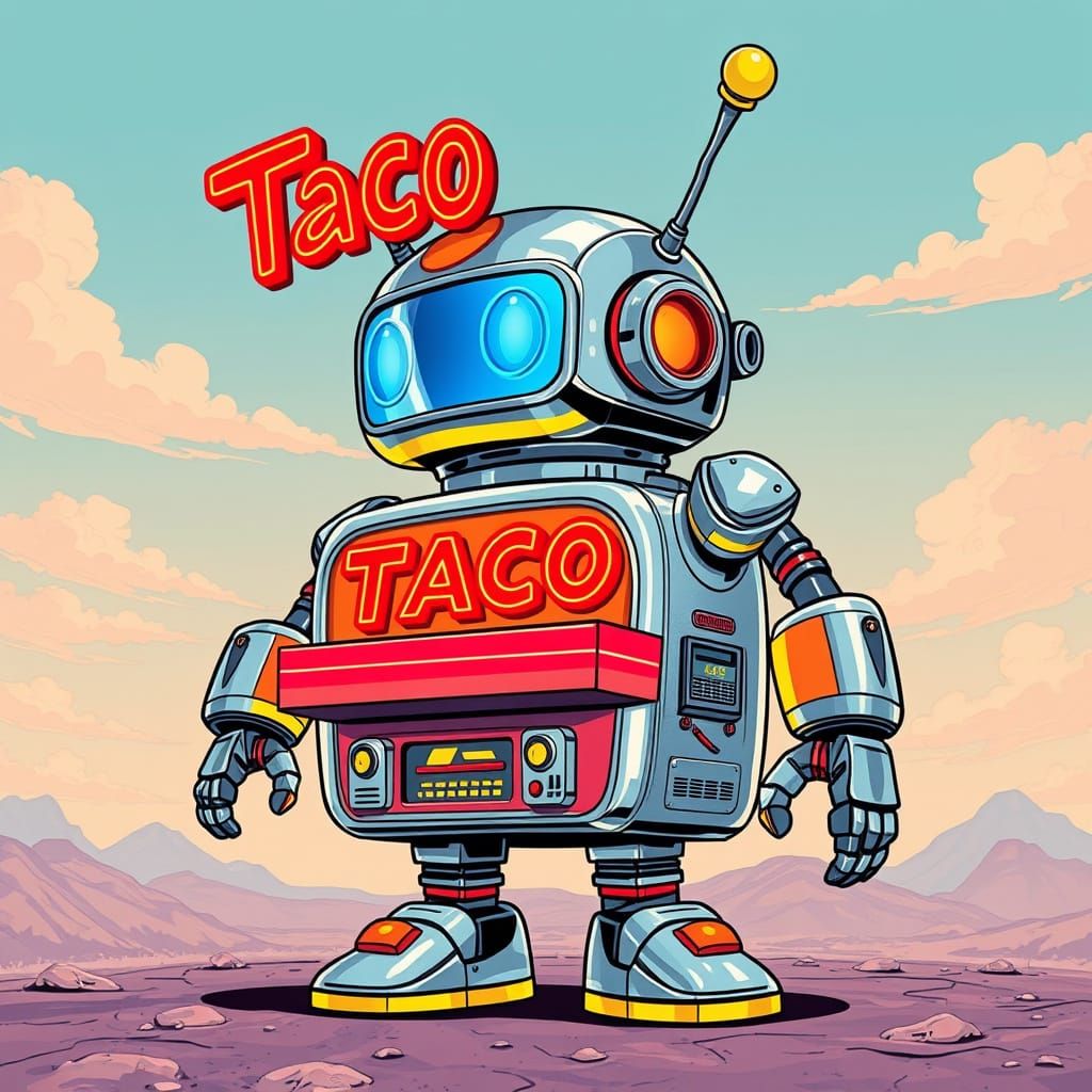 Retro-Futuristic Taco Robot in Vibrant Sci-Fi Style