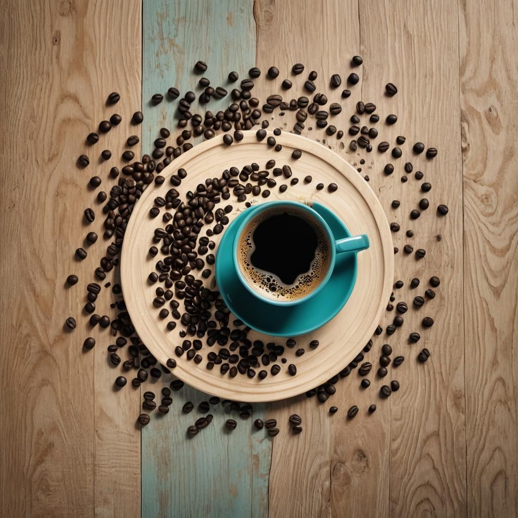Teal Coffee Cup with Foam House and Bean Clock