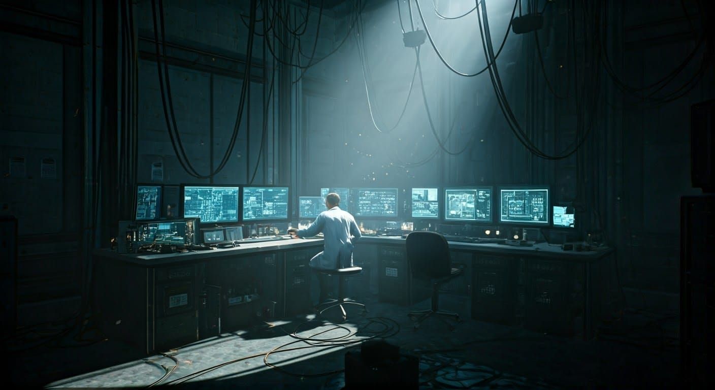 Scientist in Futuristic Laboratory, Illuminated by Shafts of...