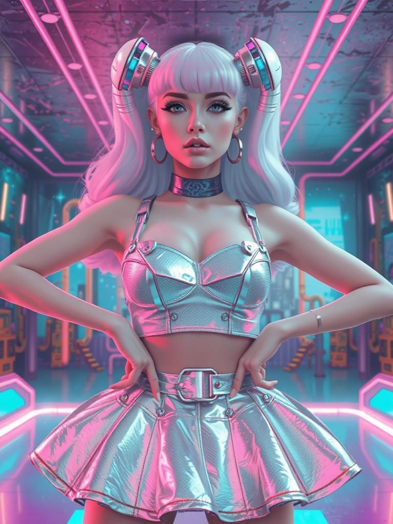 Cyberpunk Woman in Dystopian Cityscape