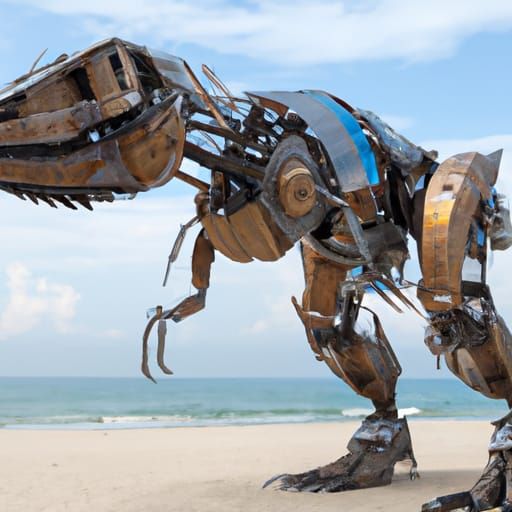 Giant Robotic Dinosaur on the Beach
