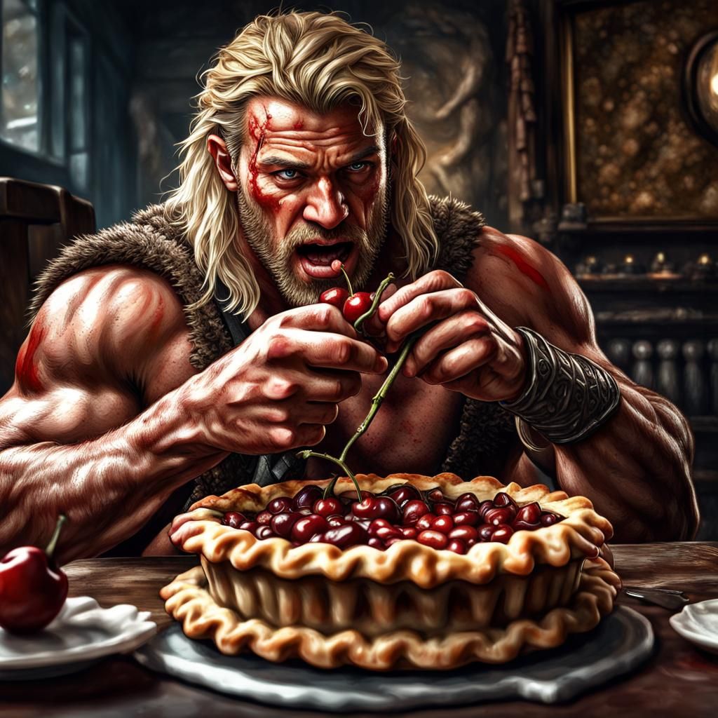 Barbarian's Cherry Pie: Hyperrealistic HDR Portrait