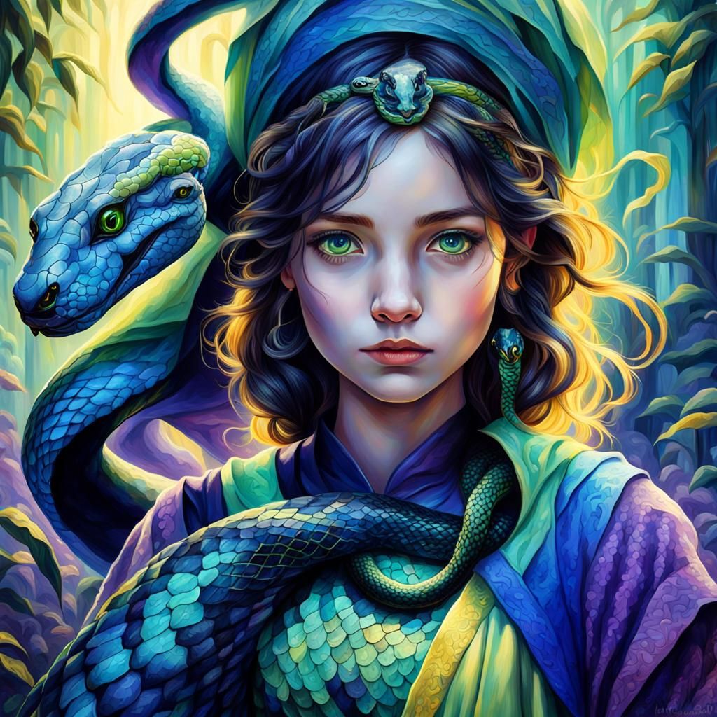 Girl with Snake: A Fantasy Portrait in Oil