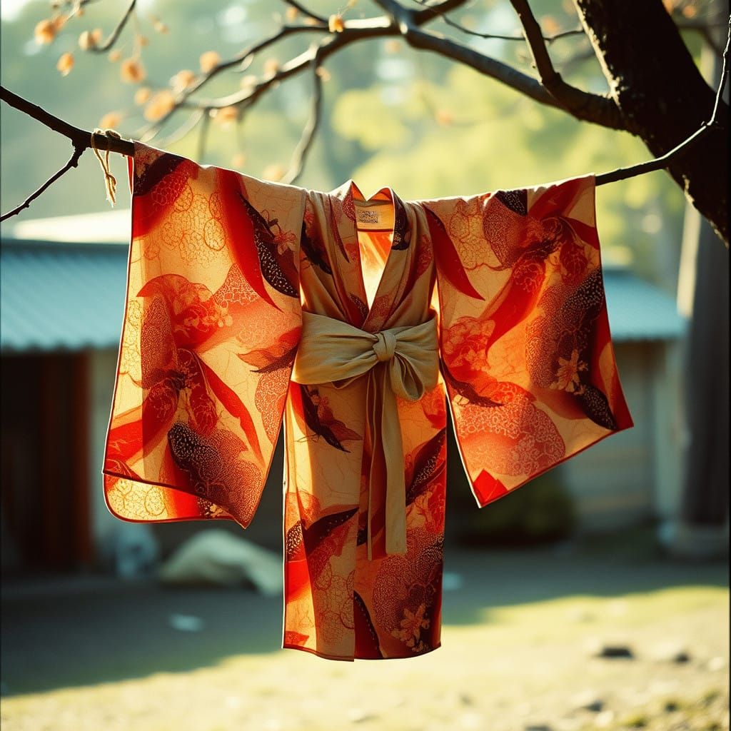 Kimono Dries on Branch in Watercolor Style