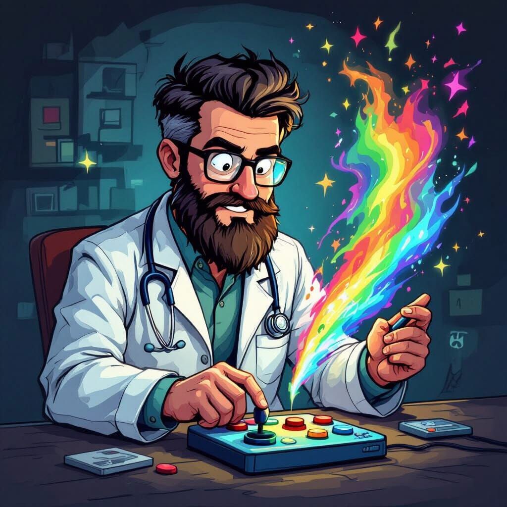 Psychiatrist's Cartoon Lab Experiment with Rainbow Vortex