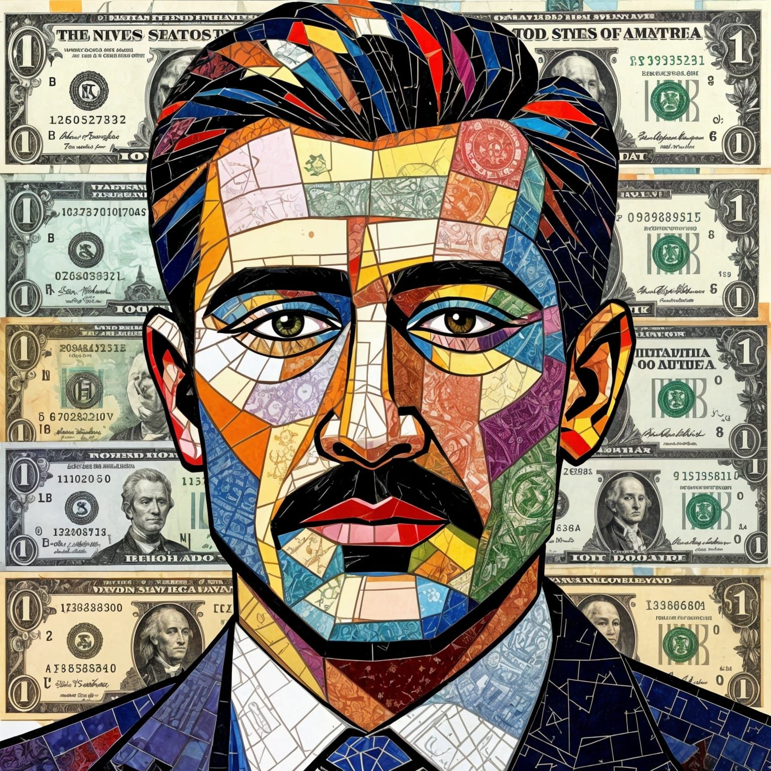 Mosaic Portrait Made of Global Currencies