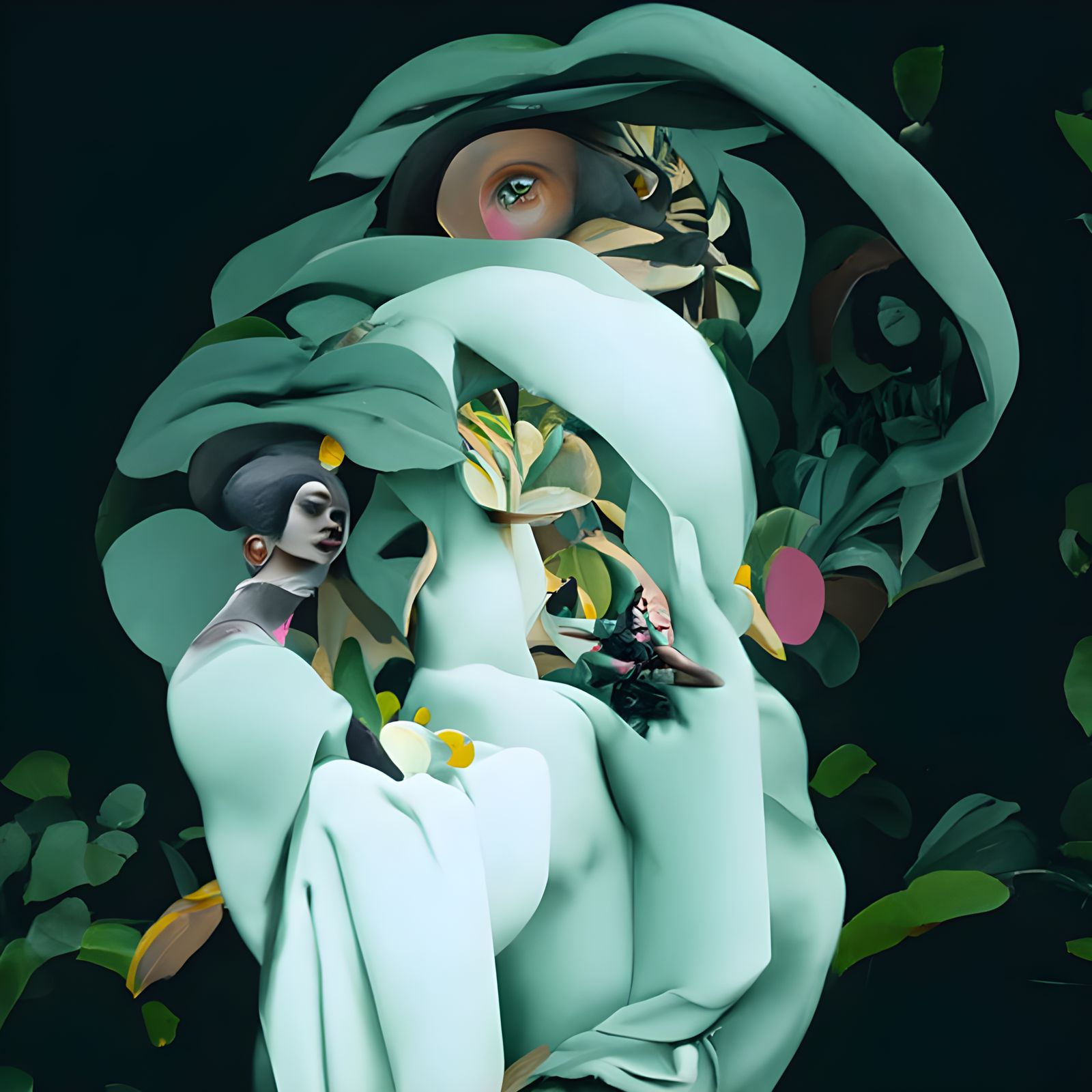 Kaleidoscopic Forest Witches in Psychedelic Biopunk Style