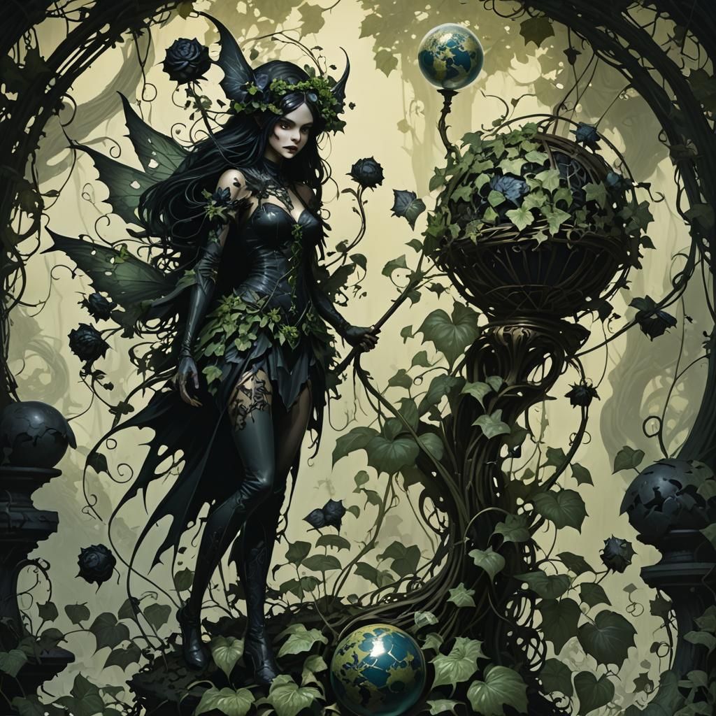 Sinister Dark Fairy with Magic Staff