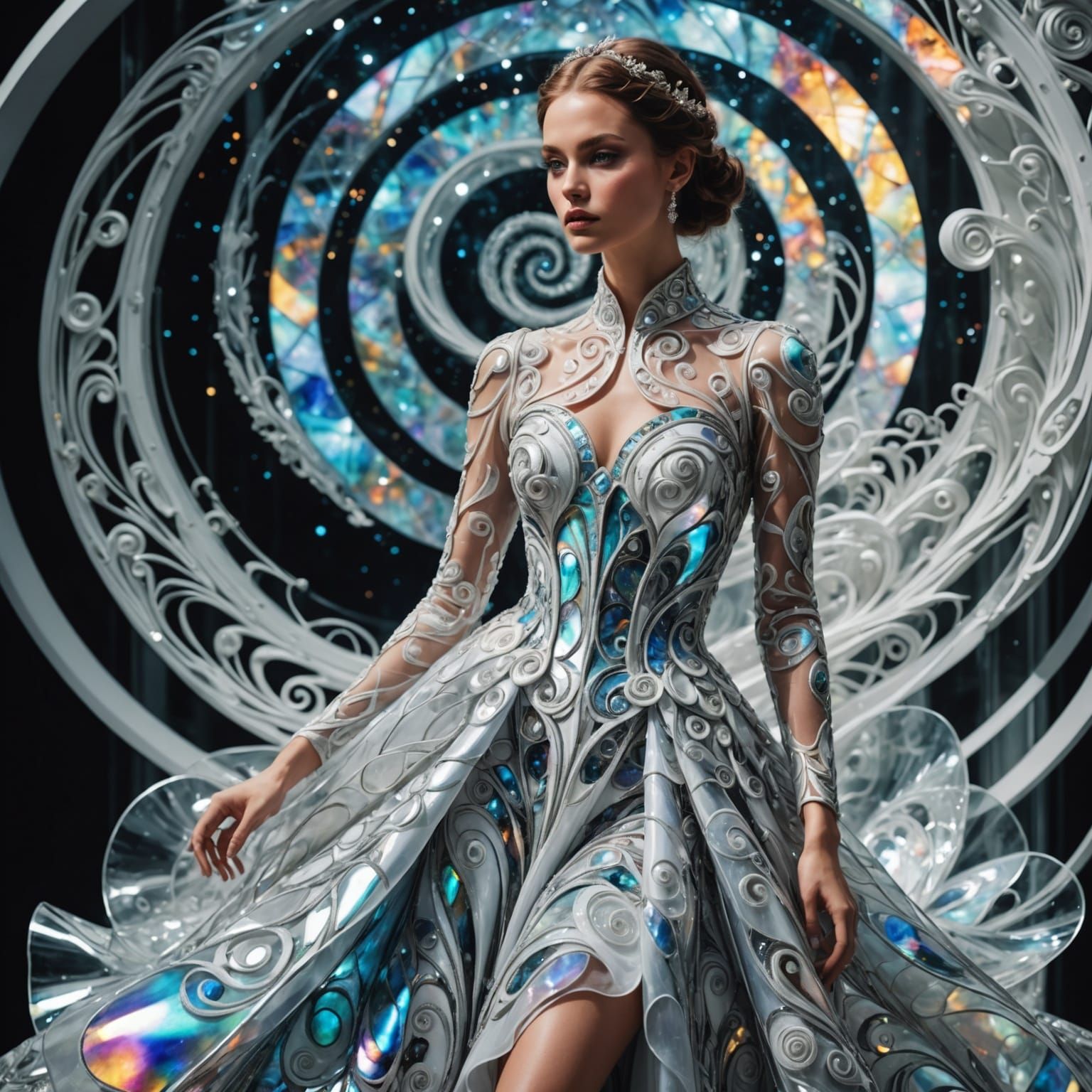 Avant-garde Glass Dress in Cosmic Style