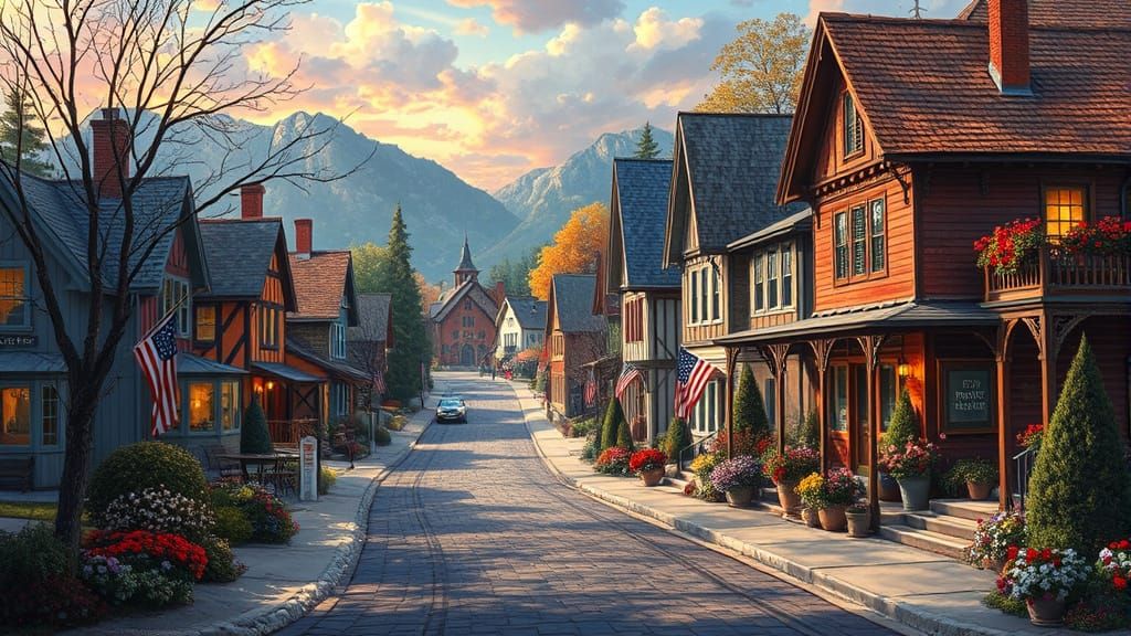 Americana Small Town Masterpiece in Kinkade Style