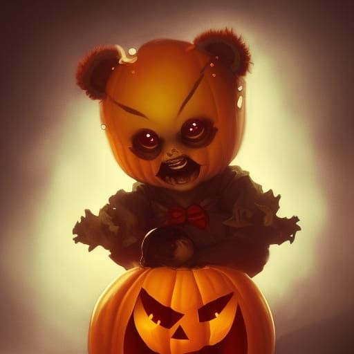 Demonic Jack O'Lantern Teddy Bear Portrait