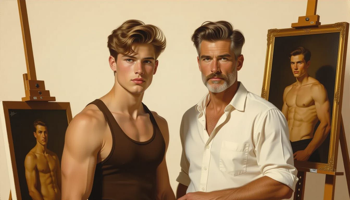 Renaissance Realism: Male Models in Classic Art Studio