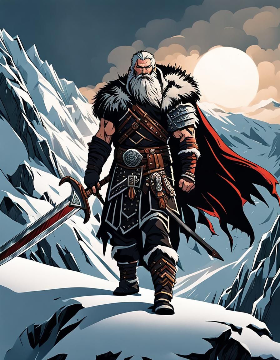 Goliath Barbarian with Greatsword in Frozen Mountains