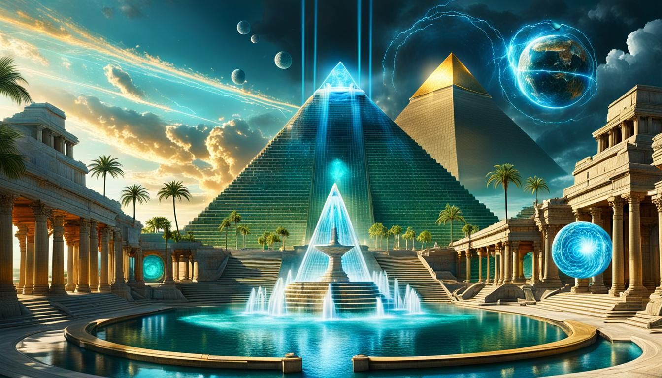 Atlantis Teleportation Device with Emerald Pyramid in Photor...