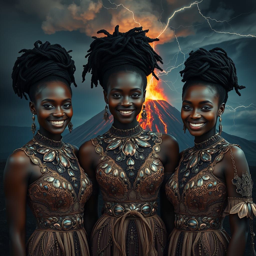 Iridescent Beetle Shell Dresses in Volcanic Landscape