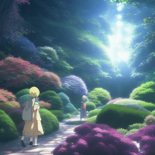 Luminous Garden: Anime Key Visual in Ghibli Style