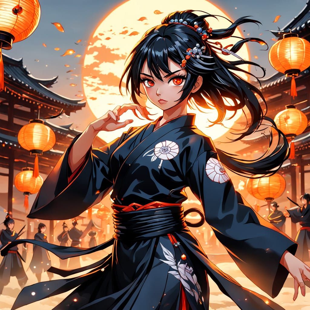 Sensual Kunoichi in Vibrant Cel-Shaded Style