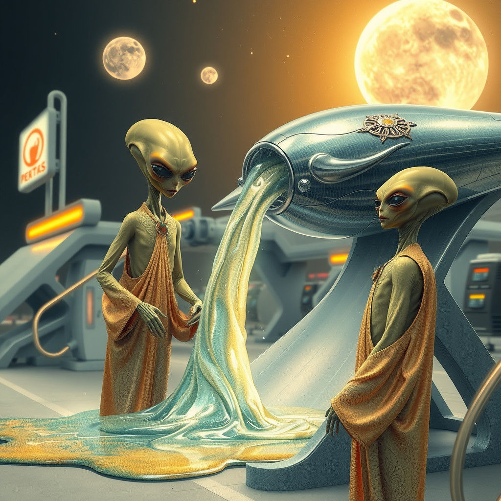Aliens at Petrol Station in Photorealistic Style