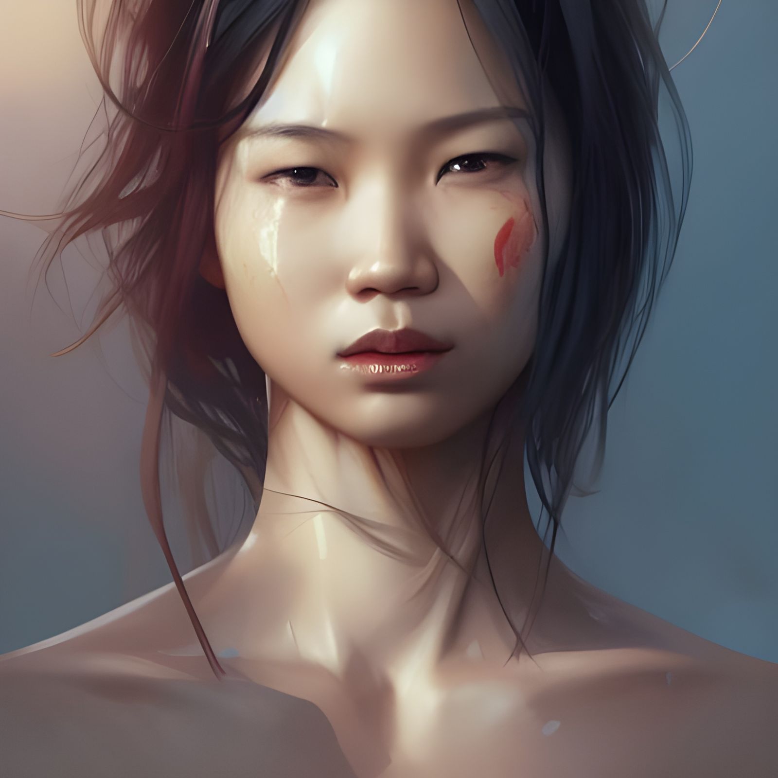 Asian Girl Teasing Last Man Alive, Hyperdetailed Portrait