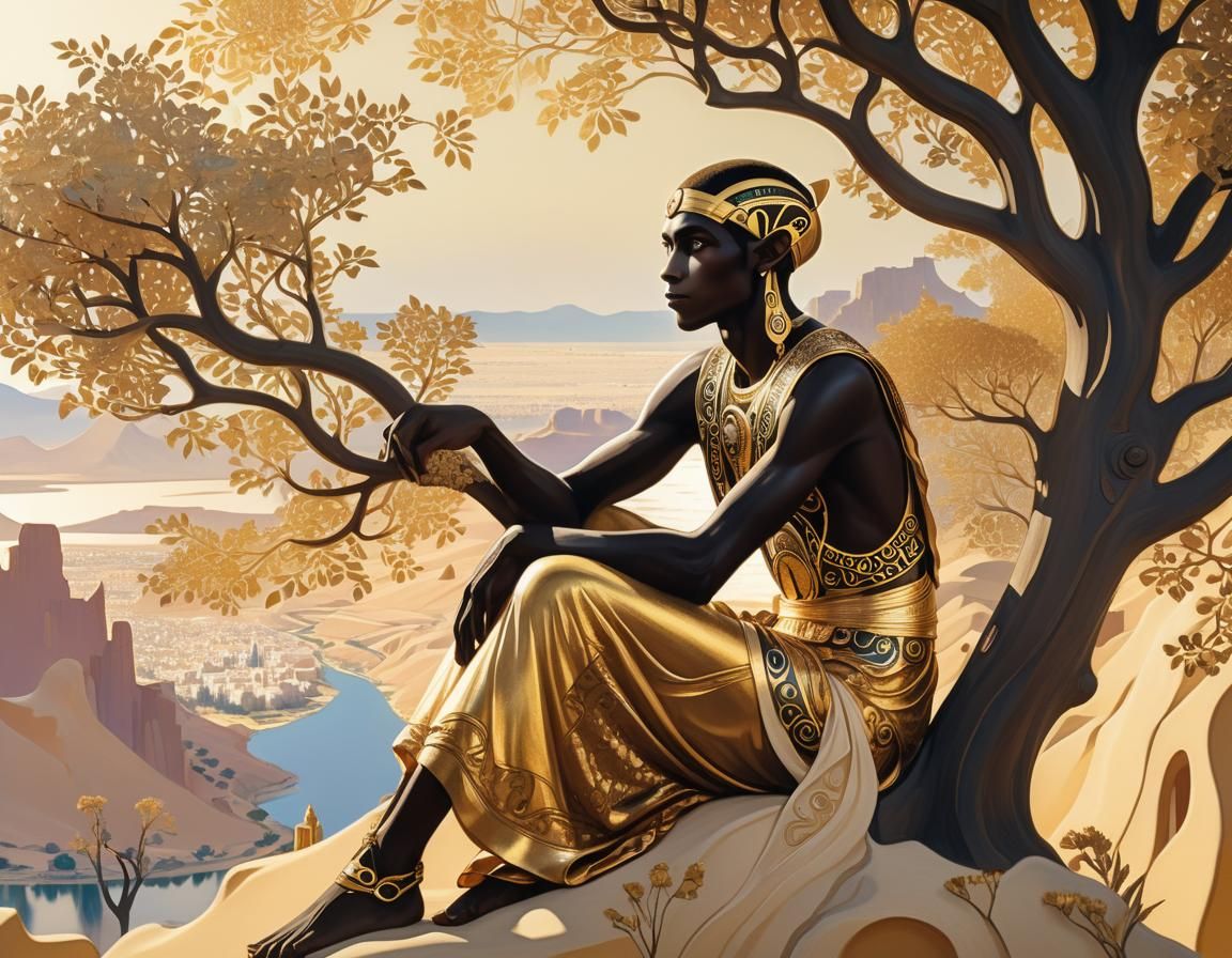 Elf Gazing at Mirage in Art Nouveau Style