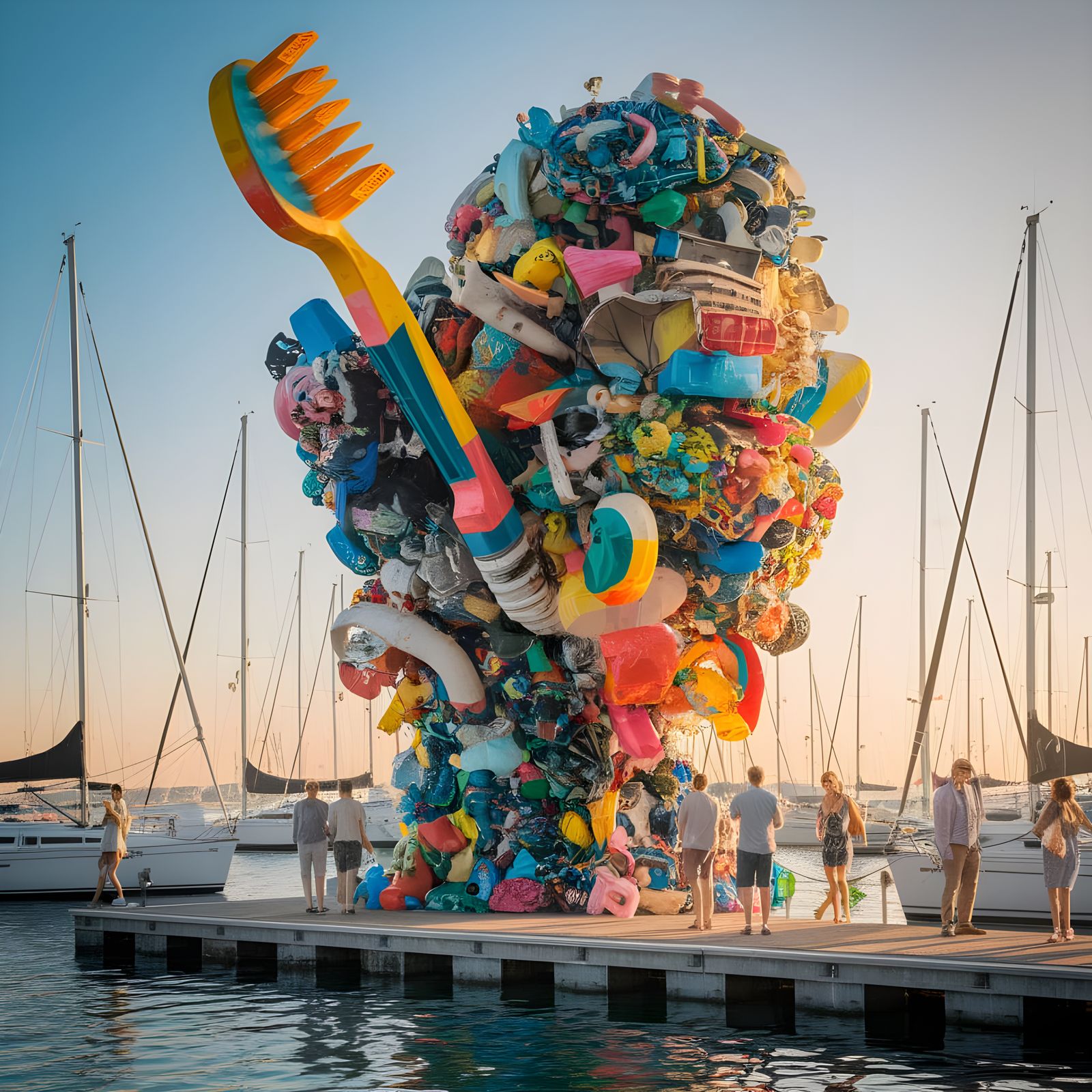 Vibrant Plastic Sculpture Rises from the Marina in a Kaleido...