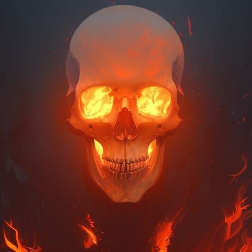 Flaming Skull Concept Art in Darkness
