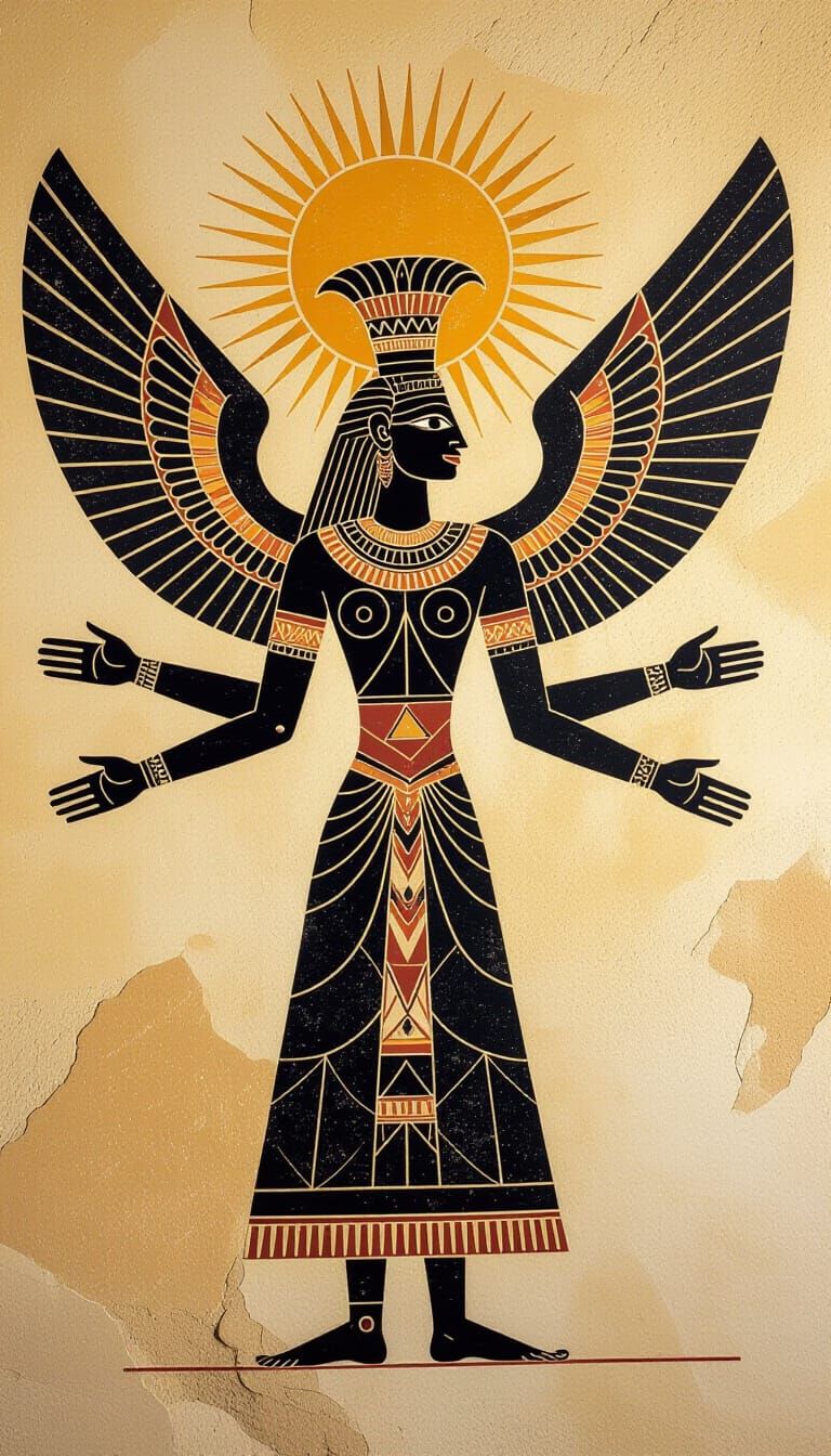 Neolithic Glyphs: Winged Figure with Sun Halo in Cave Art St...