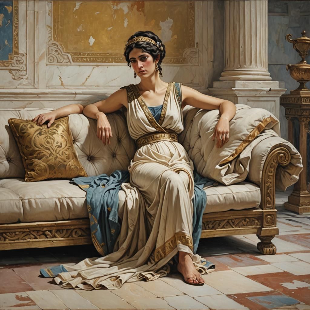 Ancient Greek Woman in Palace, Oil Painting Style