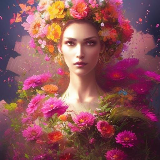 Hyperdetailed Mum Flower Queen Digital Artwork