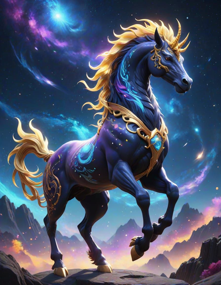 Celestial Kirin Leaping Through Starlit Sky