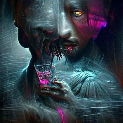 Sinister Addiction in Cyberpunk Horror Style