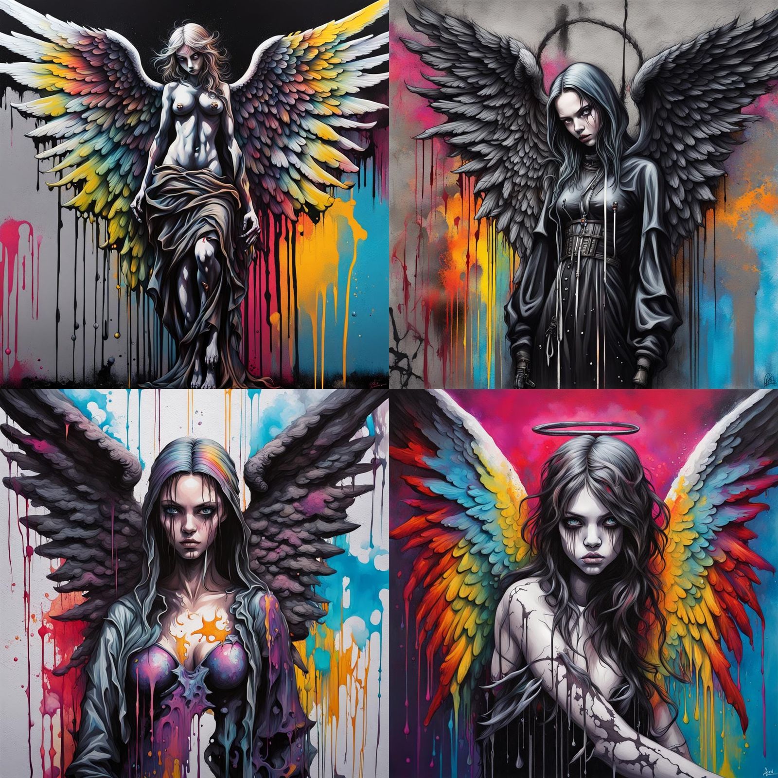 Gothic Angel in Graffiti Street Art Style