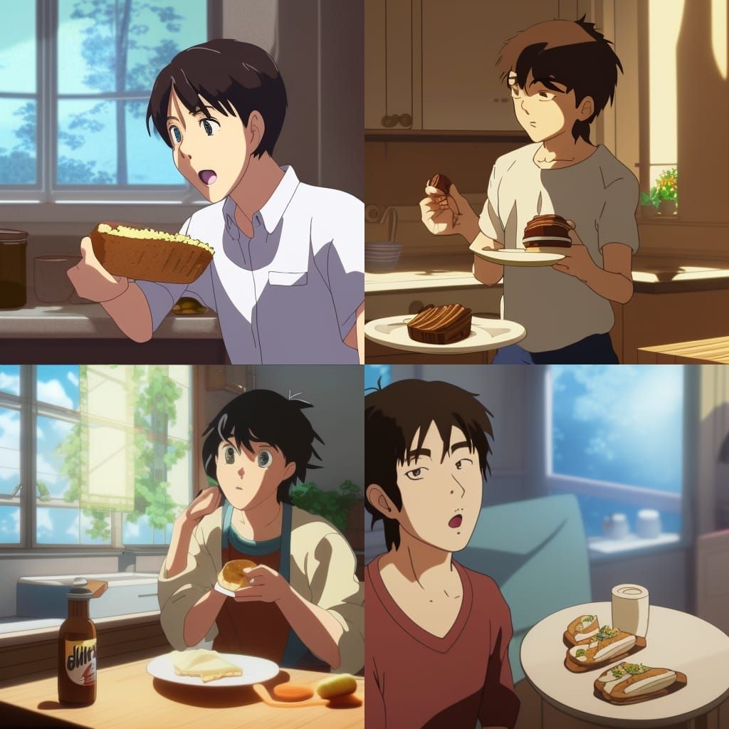 Anime Style Boy Eats Nutella Bread