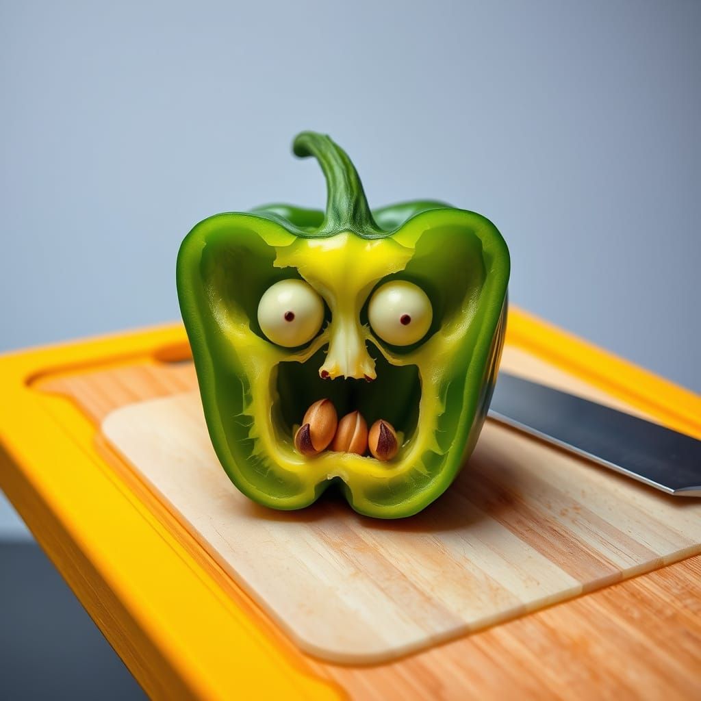 A Pareidolia, a half-cut green bell pepper