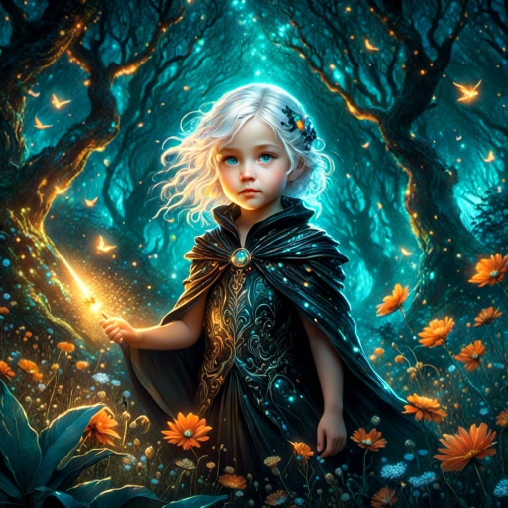 Chibi Survivor in Magical Forest, Watercolor Art