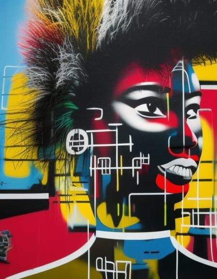 Asian Woman in Neo-Expressionist Street Art Style