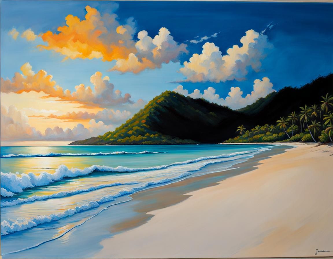 Antigua Beach Acrylic Painting at Sunrise