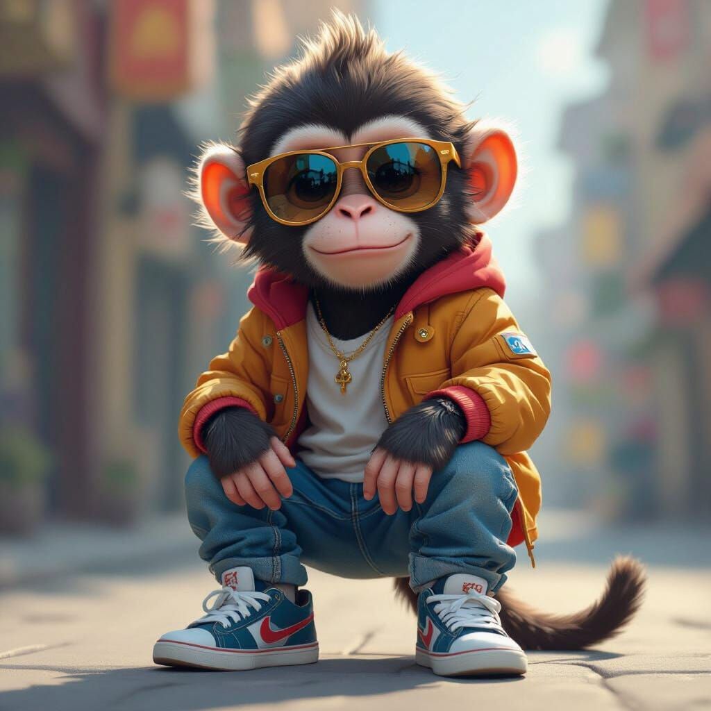Cute Monkey in Sunglasses and Trendy Clothes