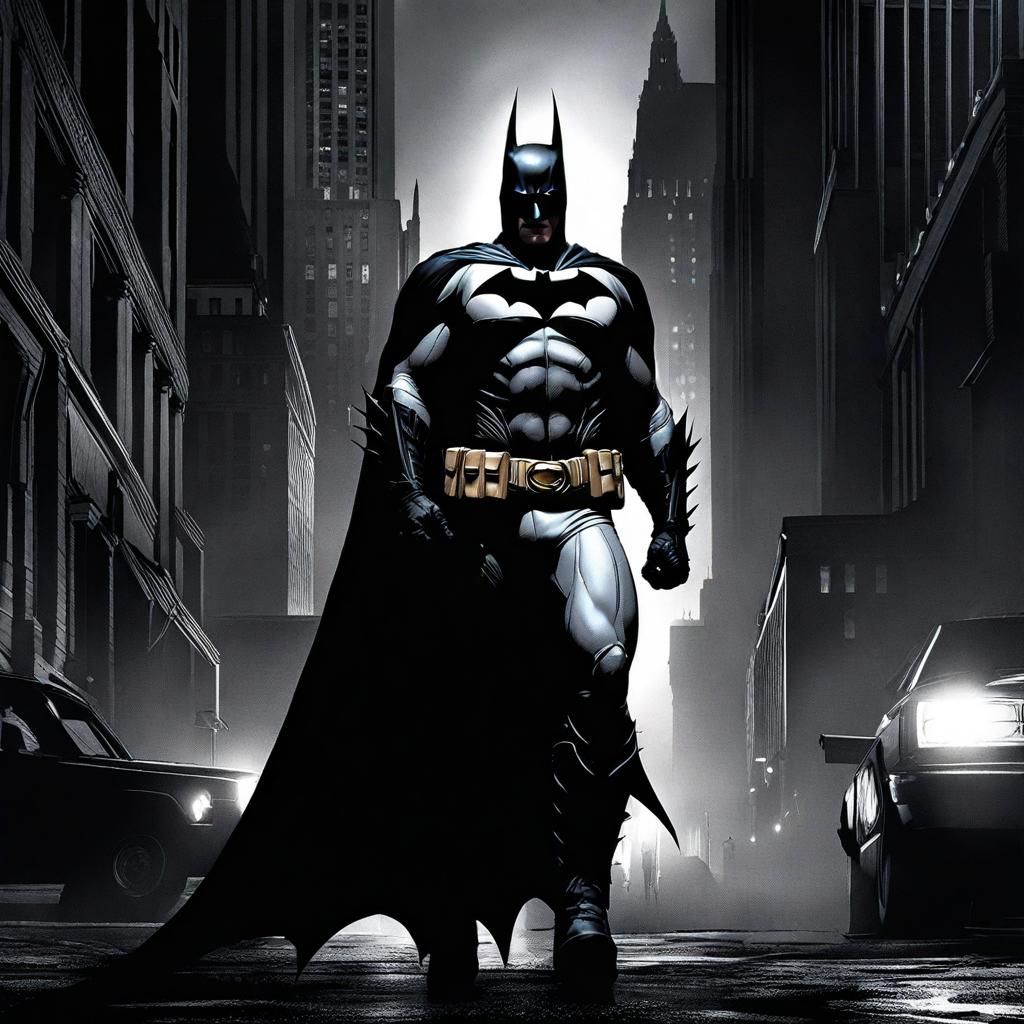 Gothic Batman Hiding in Dark Gotham, Hyperrealistic Style