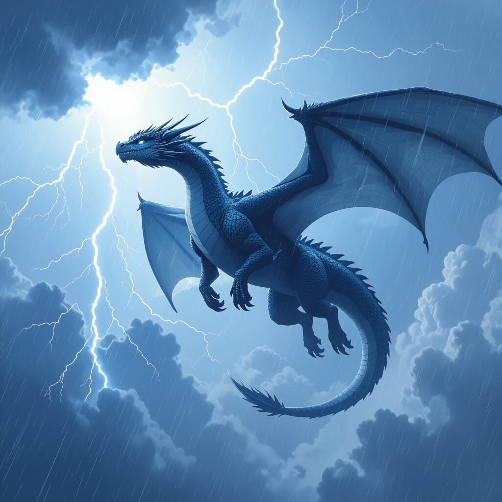 Majestic Dragon Soaring Through Stormy Sky