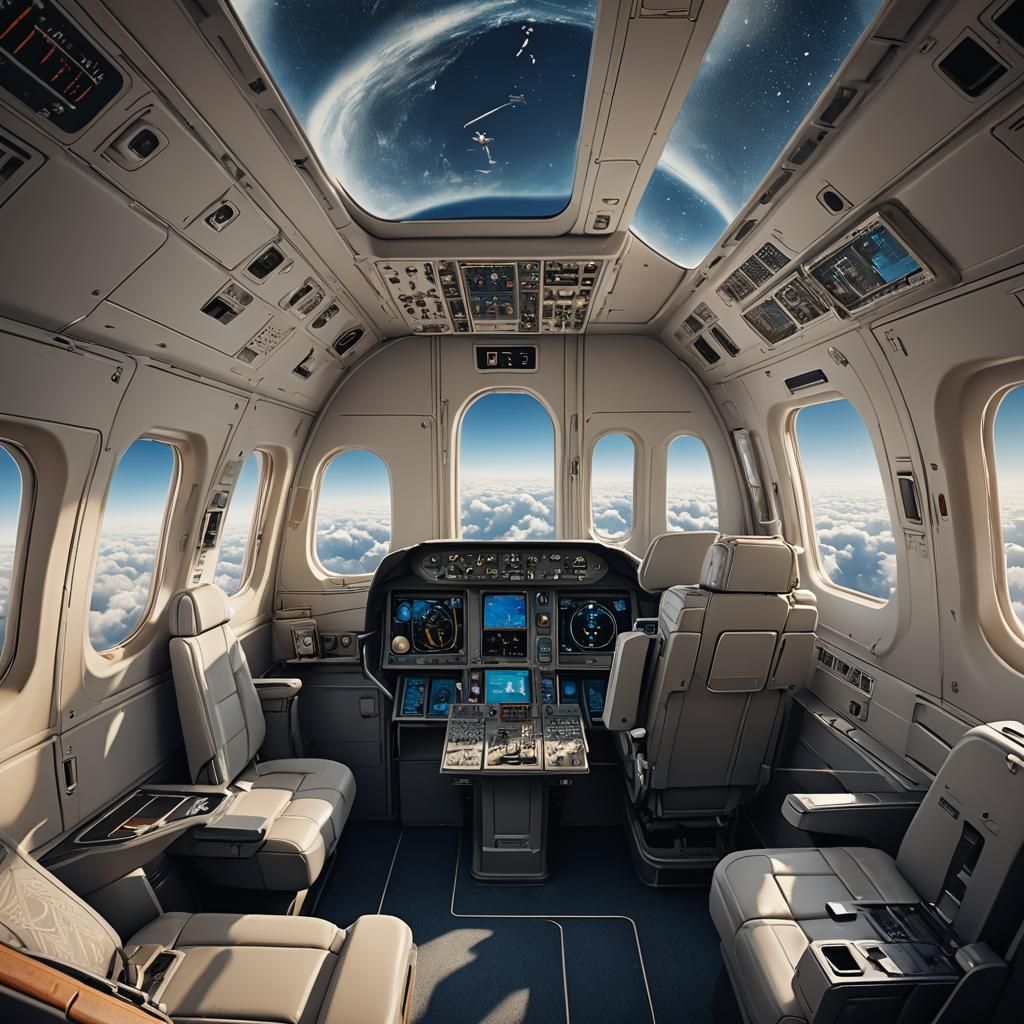 Aircraft Cabin Sky View in Detailed Matte Painting